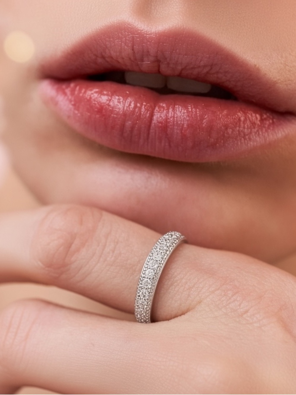 White Gold Plated Pavé CZ Stackable Ring. New.